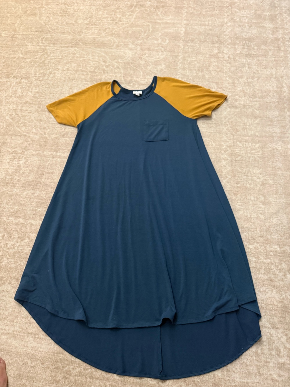 LuLaRoe blue Dress with Mustard Raglan Sleeves